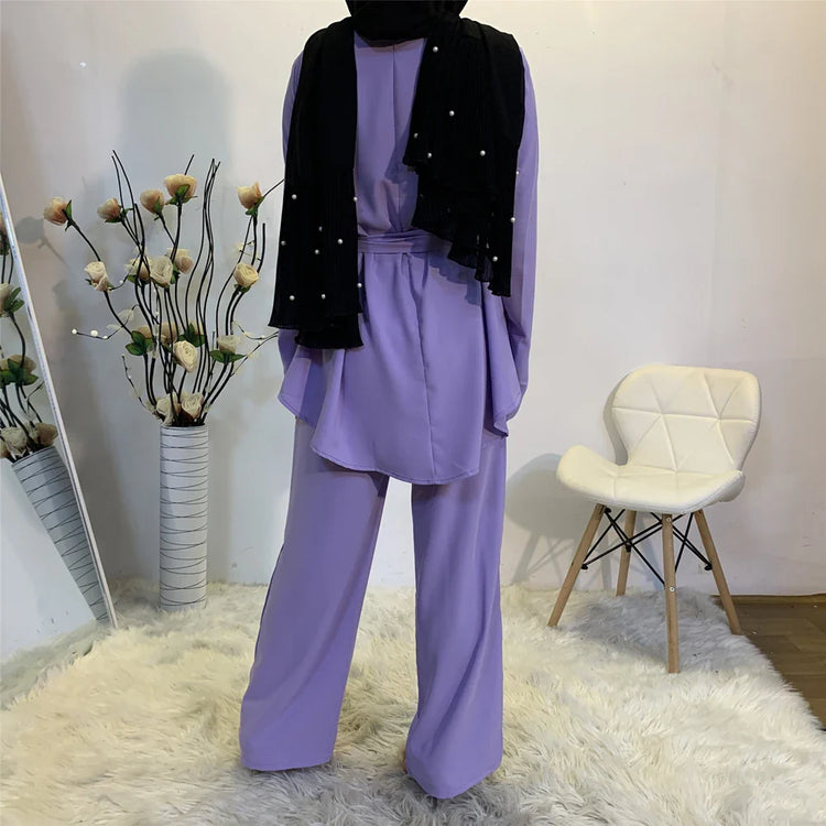 Two-piece Sets Eid Mubarak Women Abaya Turkey Hijab Muslim Dress Caftan Kaftan Islam Clothing Loose Wide Leg Pants Arab Outfits