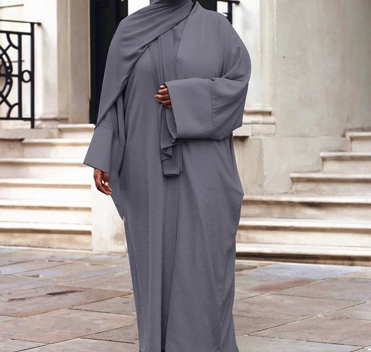 Ramadan Eid Djellaba Suits Abaya Dubai Two pieces Thick Muslim Sets Dress Abaya Dubai Turkey Muslim Islam Abayas With Belt WY604