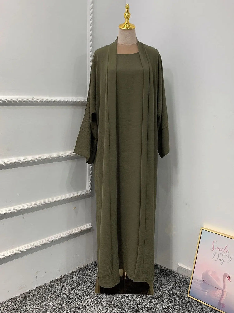 Ramadan Eid Djellaba Suits Abaya Dubai Two pieces Thick Muslim Sets Dress Abaya Dubai Turkey Muslim Islam Abayas With Belt WY604
