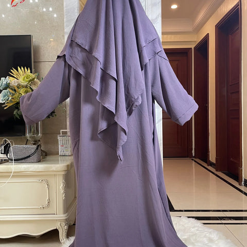 2025 Prayer Clothes Women Ramadan Islamic Jilbeb 2 Piece Set Dubai Turkish Modest Outfit Layered Khimar Scarf Hijab+Long Dress