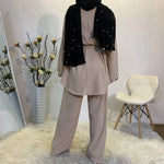 Two-piece Sets Eid Mubarak Women Abaya Turkey Hijab Muslim Dress Caftan Kaftan Islam Clothing Loose Wide Leg Pants Arab Outfits