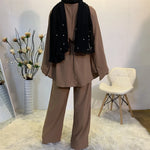 Two-piece Sets Eid Mubarak Women Abaya Turkey Hijab Muslim Dress Caftan Kaftan Islam Clothing Loose Wide Leg Pants Arab Outfits