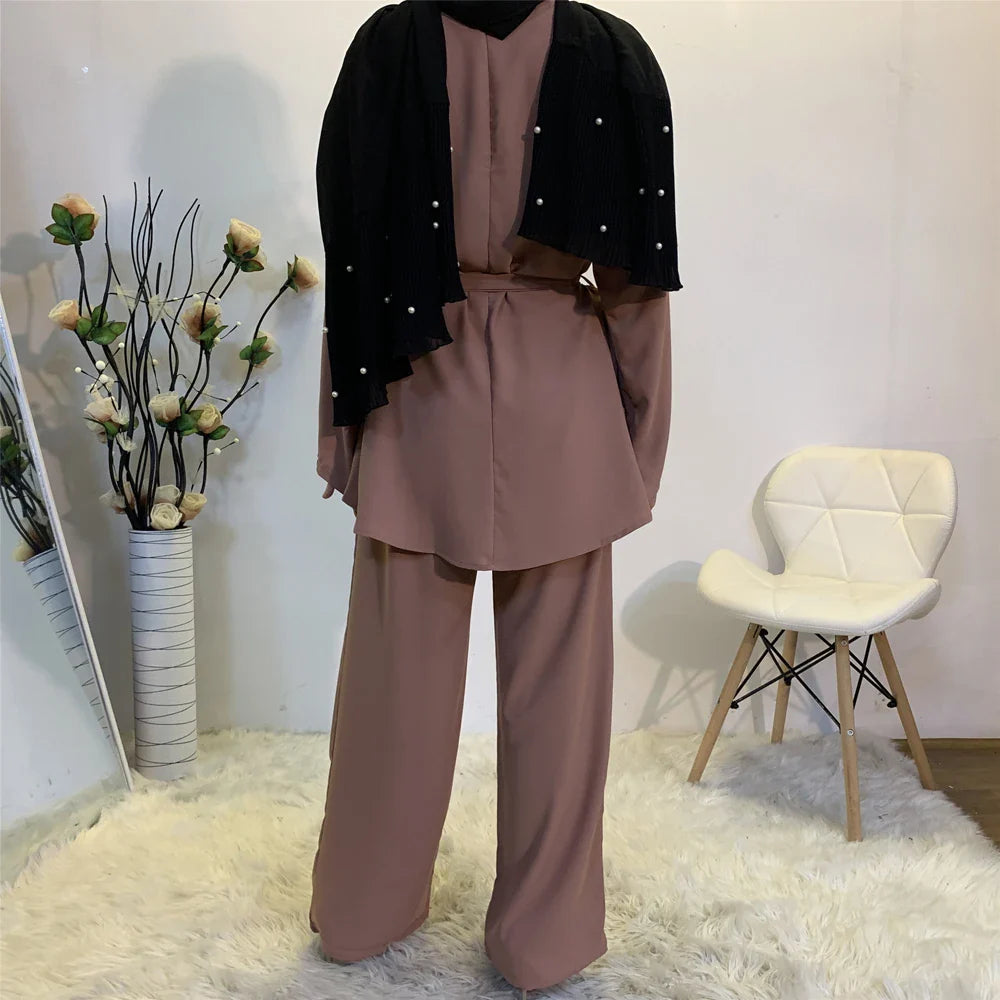 Two-piece Sets Eid Mubarak Women Abaya Turkey Hijab Muslim Dress Caftan Kaftan Islam Clothing Loose Wide Leg Pants Arab Outfits