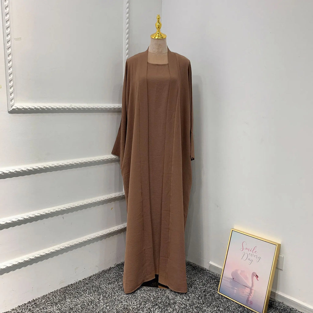 Ramadan Eid Djellaba Suits Abaya Dubai Two pieces Thick Muslim Sets Dress Abaya Dubai Turkey Muslim Islam Abayas With Belt WY604