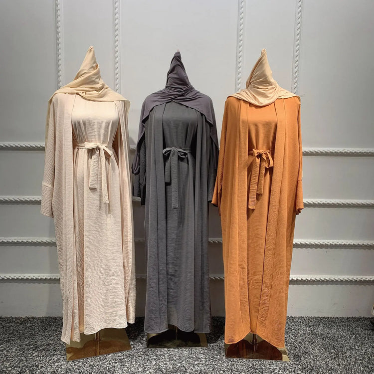 Ramadan Eid Djellaba Suits Abaya Dubai Two pieces Thick Muslim Sets Dress Abaya Dubai Turkey Muslim Islam Abayas With Belt WY604