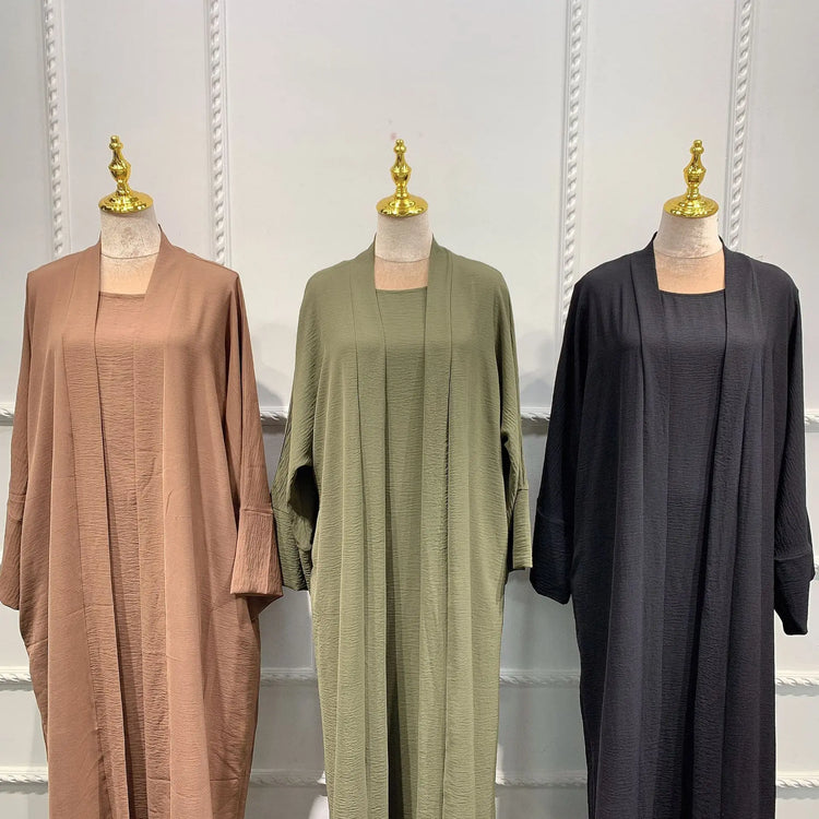 Ramadan Eid Djellaba Suits Abaya Dubai Two pieces Thick Muslim Sets Dress Abaya Dubai Turkey Muslim Islam Abayas With Belt WY604