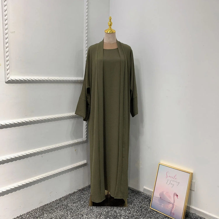 Ramadan Eid Djellaba Suits Abaya Dubai Two pieces Thick Muslim Sets Dress Abaya Dubai Turkey Muslim Islam Abayas With Belt WY604