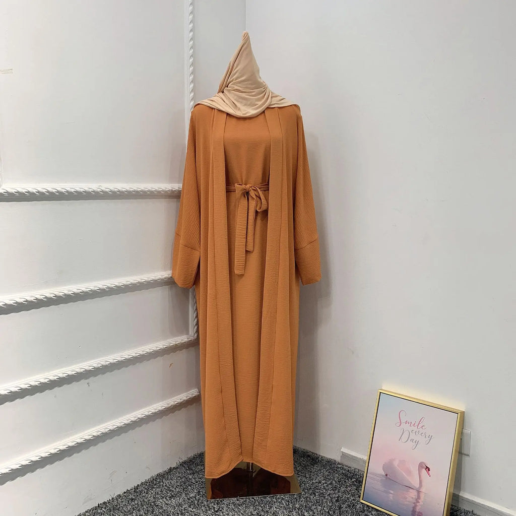 Ramadan Eid Djellaba Suits Abaya Dubai Two pieces Thick Muslim Sets Dress Abaya Dubai Turkey Muslim Islam Abayas With Belt WY604