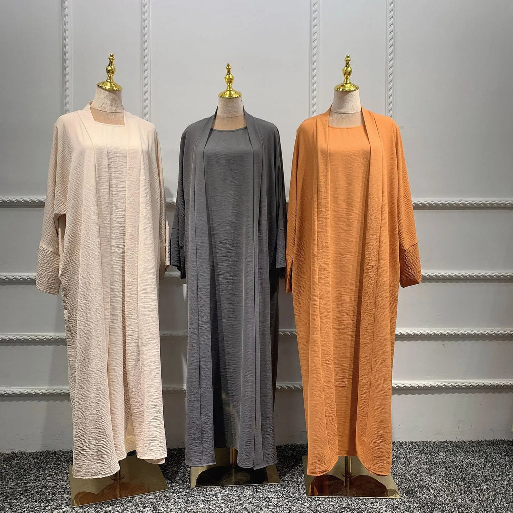 Ramadan Eid Djellaba Suits Abaya Dubai Two pieces Thick Muslim Sets Dress Abaya Dubai Turkey Muslim Islam Abayas With Belt WY604