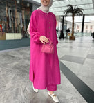 Muslim Dress for Women Blouse 2 Piece Set Long Sleeve Abaya Shirt Wide Leg Pant Suits Arabic Dubai Dresses Musulman Ensembles