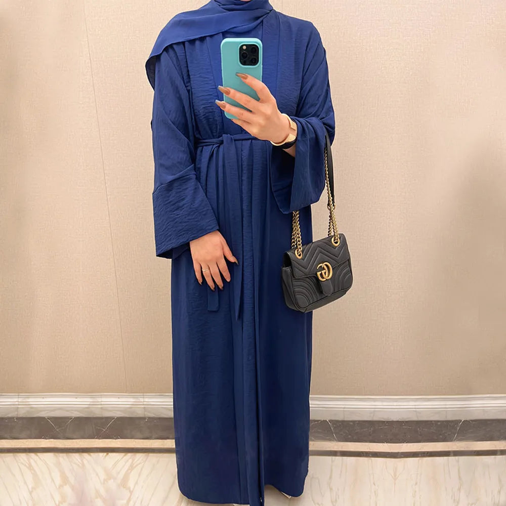 Ramadan Eid Djellaba Suits Abaya Dubai Two pieces Thick Muslim Sets Dress Abaya Dubai Turkey Muslim Islam Abayas With Belt WY604