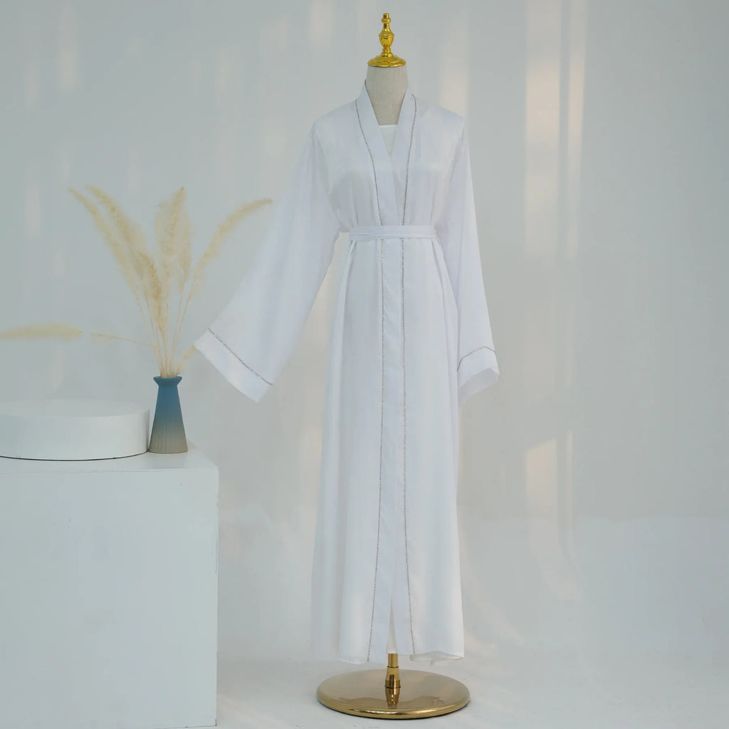 Long Loose Embroider White Open Kimono Abayas Kaftan Turkey Solid Color Islamic Green Abaya Dubai Luxury Women Prayer Clothing