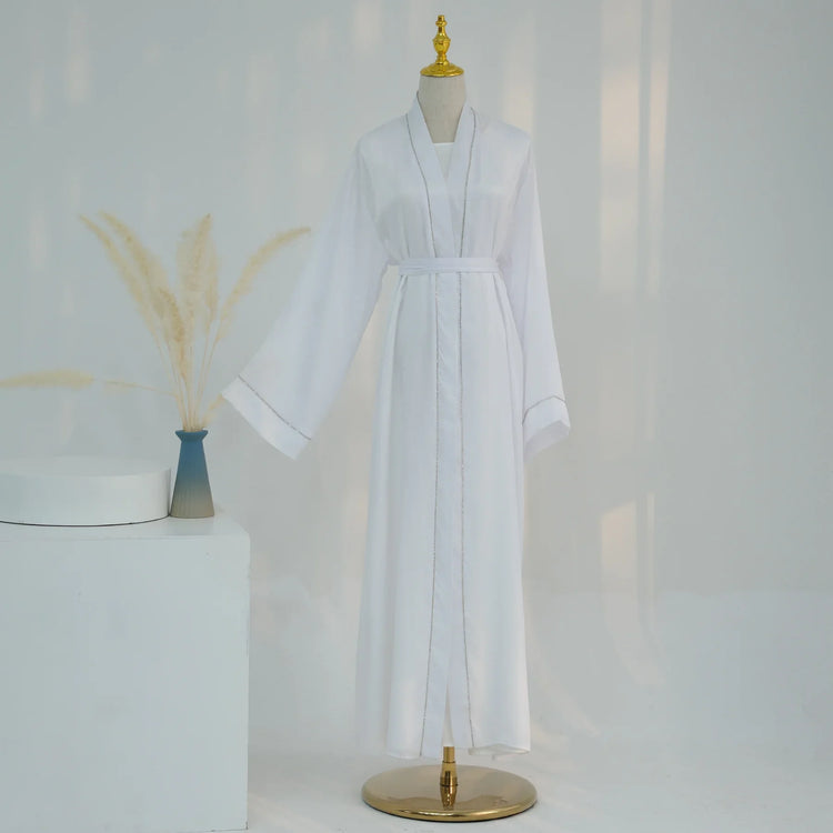 Long Loose Embroider White Open Kimono Abayas Kaftan Turkey Solid Color Islamic Green Abaya Dubai Luxury Women Prayer Clothing