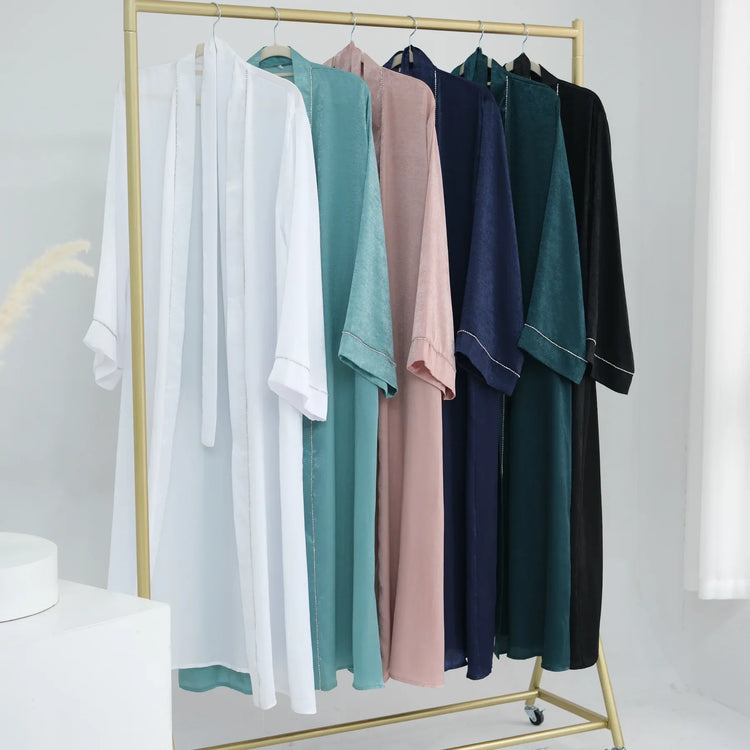 Long Loose Embroider White Open Kimono Abayas Kaftan Turkey Solid Color Islamic Green Abaya Dubai Luxury Women Prayer Clothing