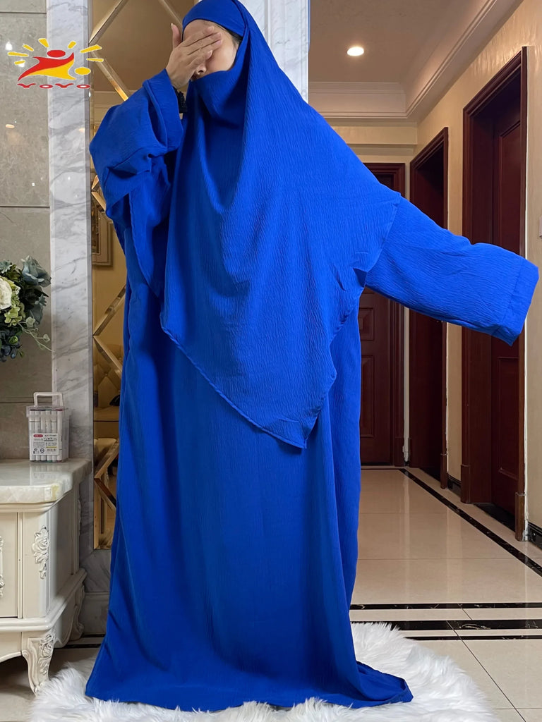 2025 Prayer Clothes Women Ramadan Islamic Jilbeb 2 Piece Set Dubai Turkish Modest Outfit Layered Khimar Scarf Hijab+Long Dress