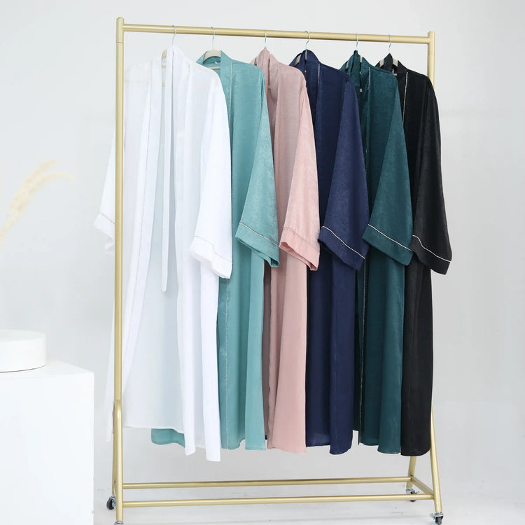 Long Loose Embroider White Open Kimono Abayas Kaftan Turkey Solid Color Islamic Green Abaya Dubai Luxury Women Prayer Clothing