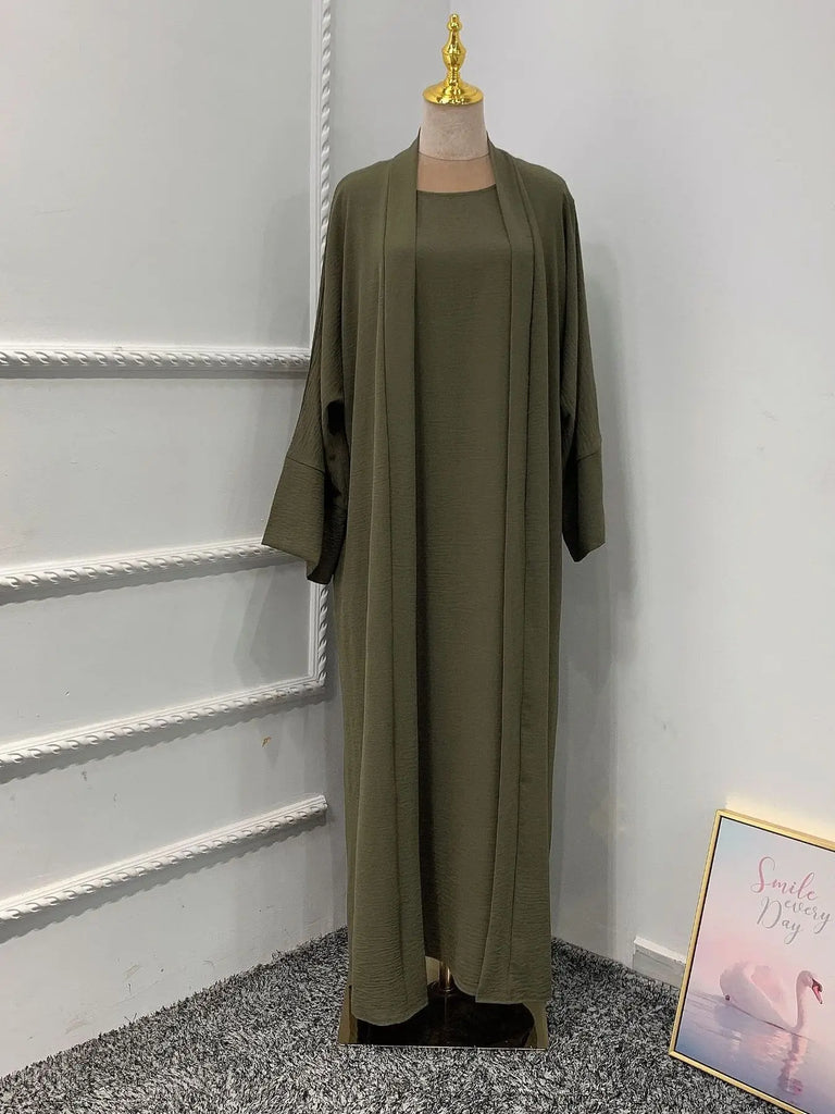Ramadan Eid Djellaba Suits Abaya Dubai Two pieces Thick Muslim Sets Dress Abaya Dubai Turkey Muslim Islam Abayas With Belt WY604
