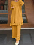 Ramadan Eid Muslim Two Piece Set Shirt &Pants Women Suits Shirt Blouse Musulman Ensembles Moroccan Kaftan 2025 Dress Sets