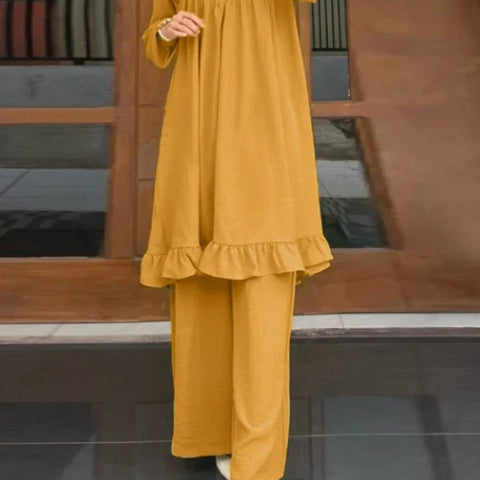 Ramadan Eid Muslim Two Piece Set Shirt &Pants Women Suits Shirt Blouse Musulman Ensembles Moroccan Kaftan 2025 Dress Sets