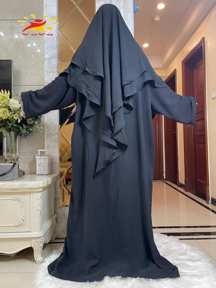 2025 Prayer Clothes Women Ramadan Islamic Jilbeb 2 Piece Set Dubai Turkish Modest Outfit Layered Khimar Scarf Hijab+Long Dress