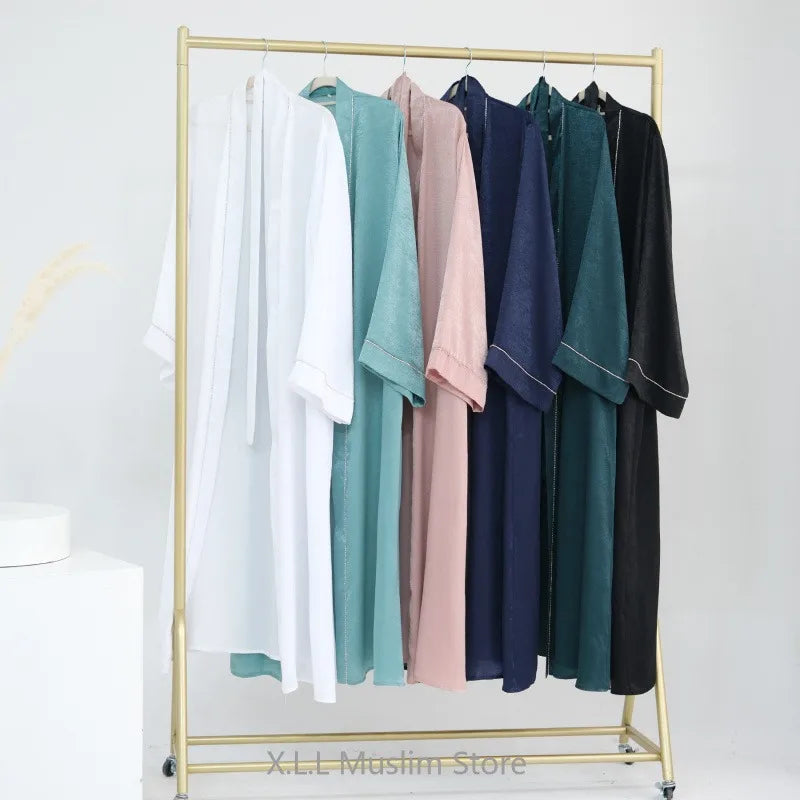 Long Loose Embroider White Open Kimono Abayas Kaftan Turkey Solid Color Islamic Green Abaya Dubai Luxury Women Prayer Clothing
