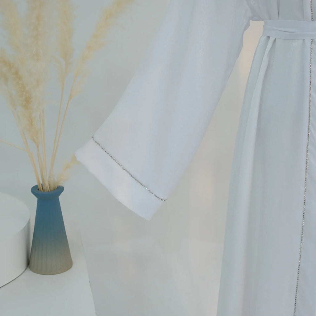 Long Loose Embroider White Open Kimono Abayas Kaftan Turkey Solid Color Islamic Green Abaya Dubai Luxury Women Prayer Clothing