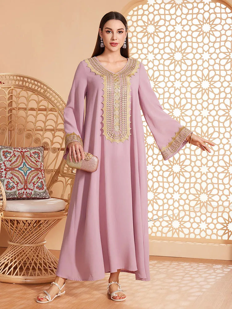 Elegant Appliques Abayas Morocco Kaftan Women Muslim Loose Party Dress Eid Ramadan Djellaba Jalabiya Arabic Robe Musulman Abayas