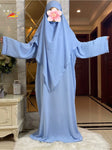 2025 Prayer Clothes Women Ramadan Islamic Jilbeb 2 Piece Set Dubai Turkish Modest Outfit Layered Khimar Scarf Hijab+Long Dress