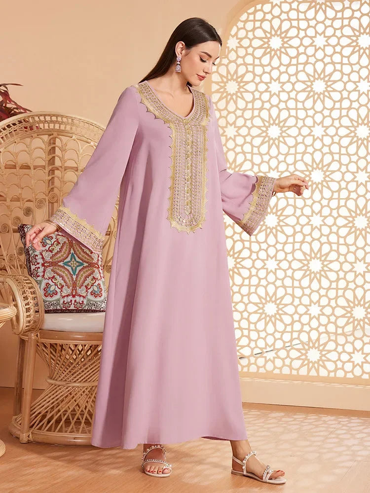 Elegant Appliques Abayas Morocco Kaftan Women Muslim Loose Party Dress Eid Ramadan Djellaba Jalabiya Arabic Robe Musulman Abayas