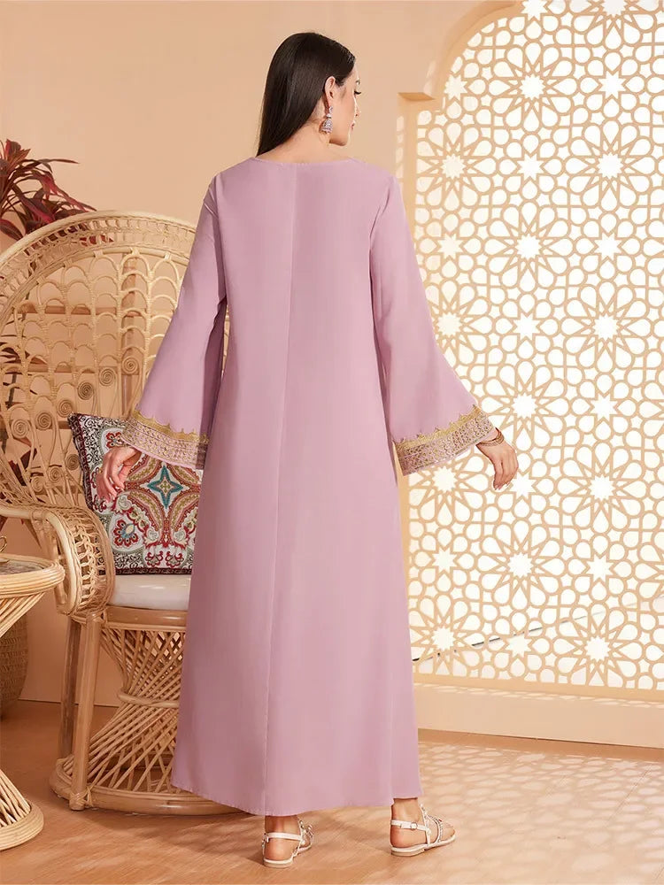 Elegant Appliques Abayas Morocco Kaftan Women Muslim Loose Party Dress Eid Ramadan Djellaba Jalabiya Arabic Robe Musulman Abayas