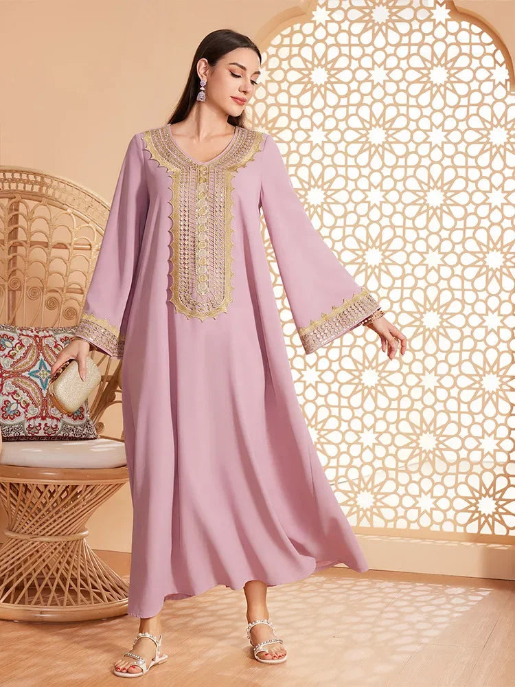 Elegant Appliques Abayas Morocco Kaftan Women Muslim Loose Party Dress Eid Ramadan Djellaba Jalabiya Arabic Robe Musulman Abayas