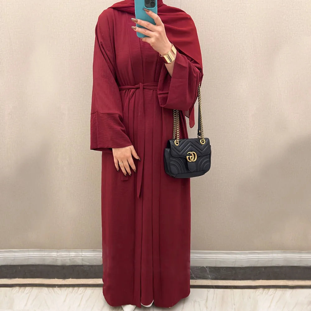 Ramadan Eid Djellaba Suits Abaya Dubai Two pieces Thick Muslim Sets Dress Abaya Dubai Turkey Muslim Islam Abayas With Belt WY604