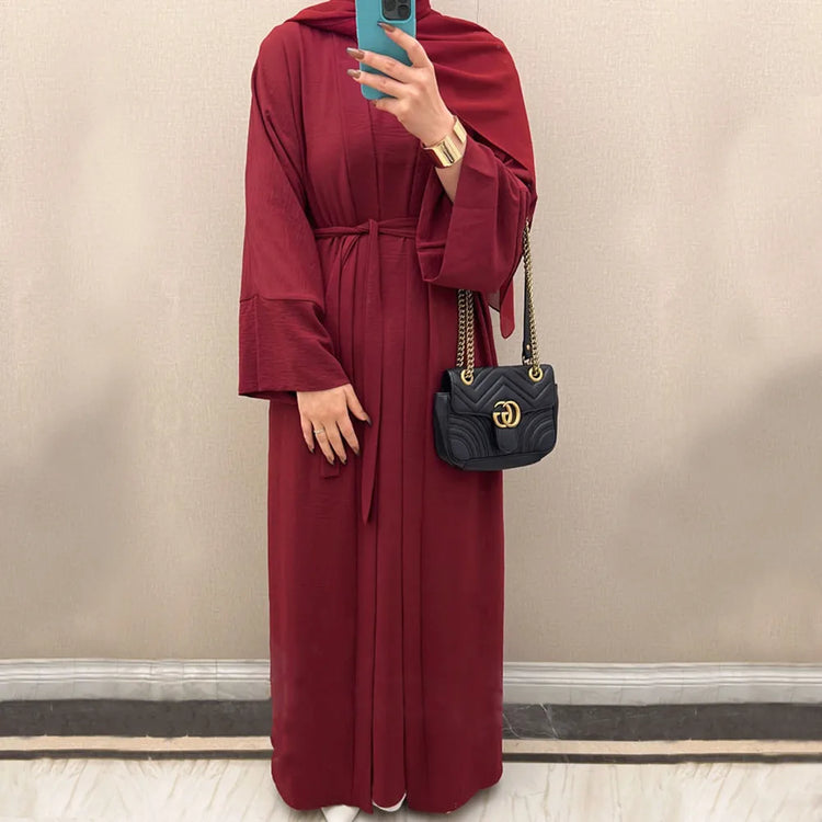 Ramadan Eid Djellaba Suits Abaya Dubai Two pieces Thick Muslim Sets Dress Abaya Dubai Turkey Muslim Islam Abayas With Belt WY604