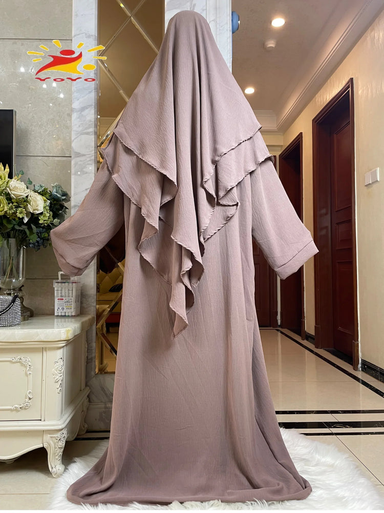 2025 Prayer Clothes Women Ramadan Islamic Jilbeb 2 Piece Set Dubai Turkish Modest Outfit Layered Khimar Scarf Hijab+Long Dress