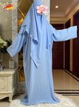 2025 Prayer Clothes Women Ramadan Islamic Jilbeb 2 Piece Set Dubai Turkish Modest Outfit Layered Khimar Scarf Hijab+Long Dress