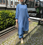 Muslim Dress for Women Blouse 2 Piece Set Long Sleeve Abaya Shirt Wide Leg Pant Suits Arabic Dubai Dresses Musulman Ensembles